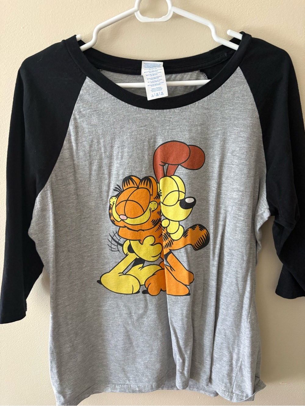 Black Sleeve Gray Raglan Tee with Garfield and Odie Graphic